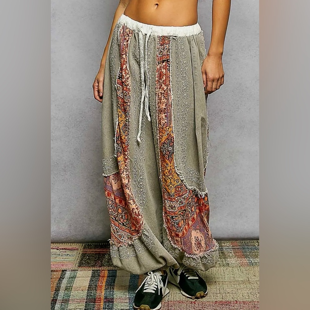 NEW Bestseller: The Scarlet” Boho Patchwork jogger Wide Leg Drawstring Pants